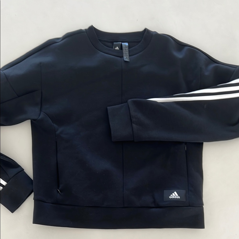 Adidas Black Crewneck Sweater with Iconic Stripes